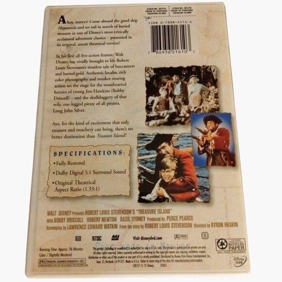 Walt Disney Presents Treasure Island DVD Original Classic 1950 - Picture 2 of 4